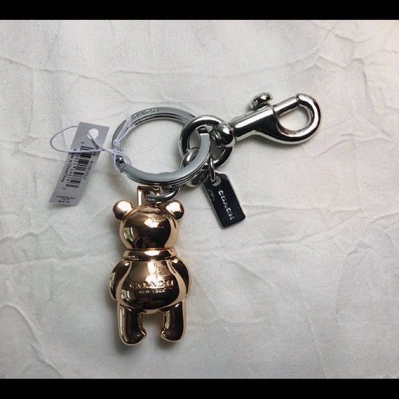 NWT Coach 3D RoseGold Teddy Bear Key Ring Charm - Picture 6 of 14